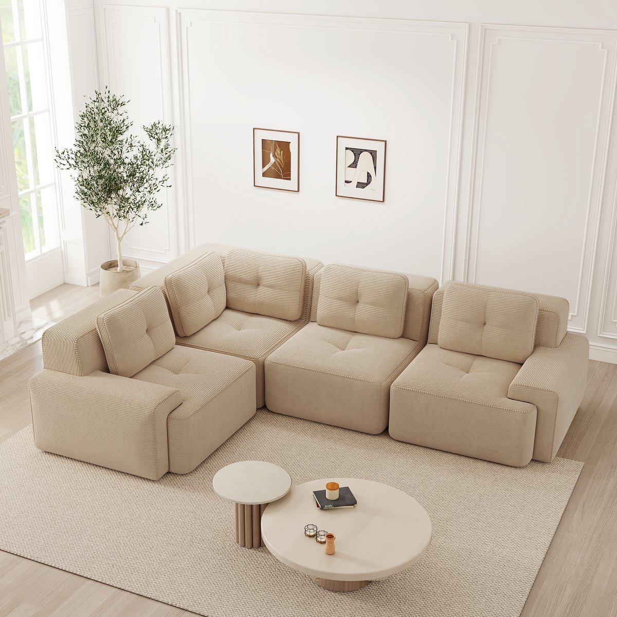 OKWISH modulaire hoekbank corduroy beige — hoekbank van OKWISH