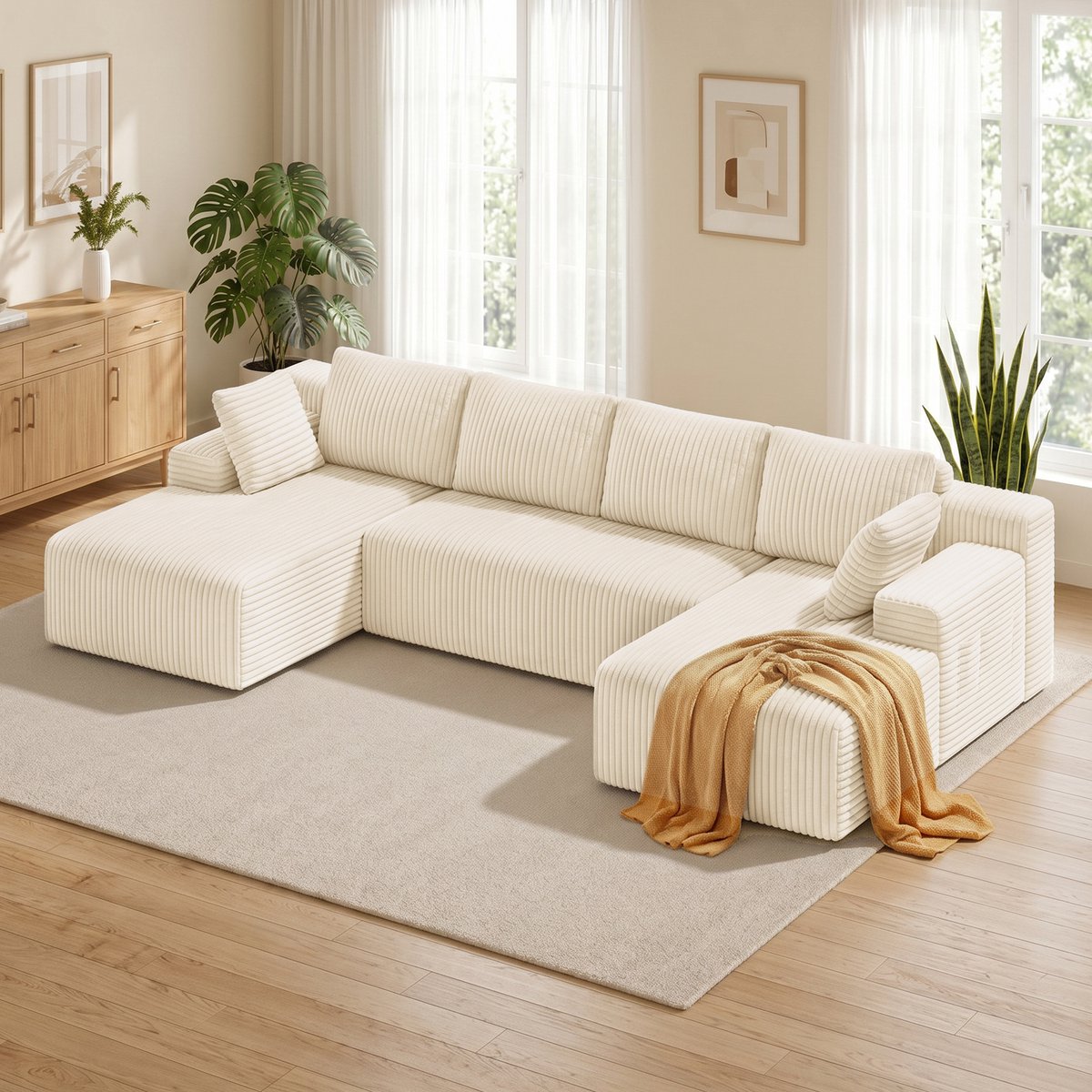 Xbro hoekbank U-vorm 6-zits fluweel beige — hoekbank van Xbro