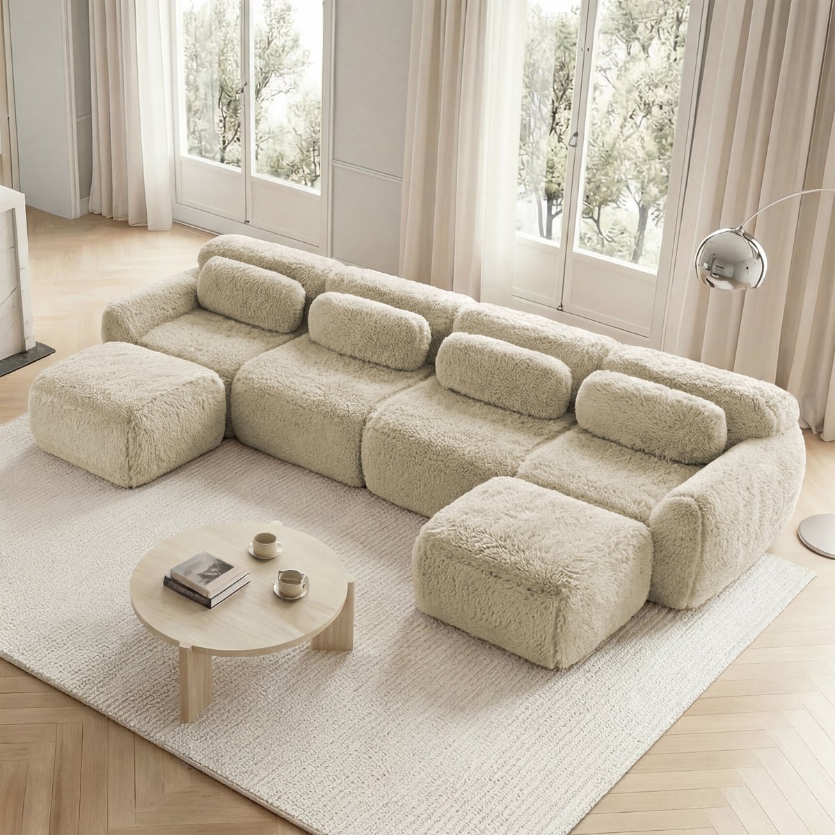 Wishdor XXL modulaire hoekbank teddystof 378 cm — hoekbank van Wishdor