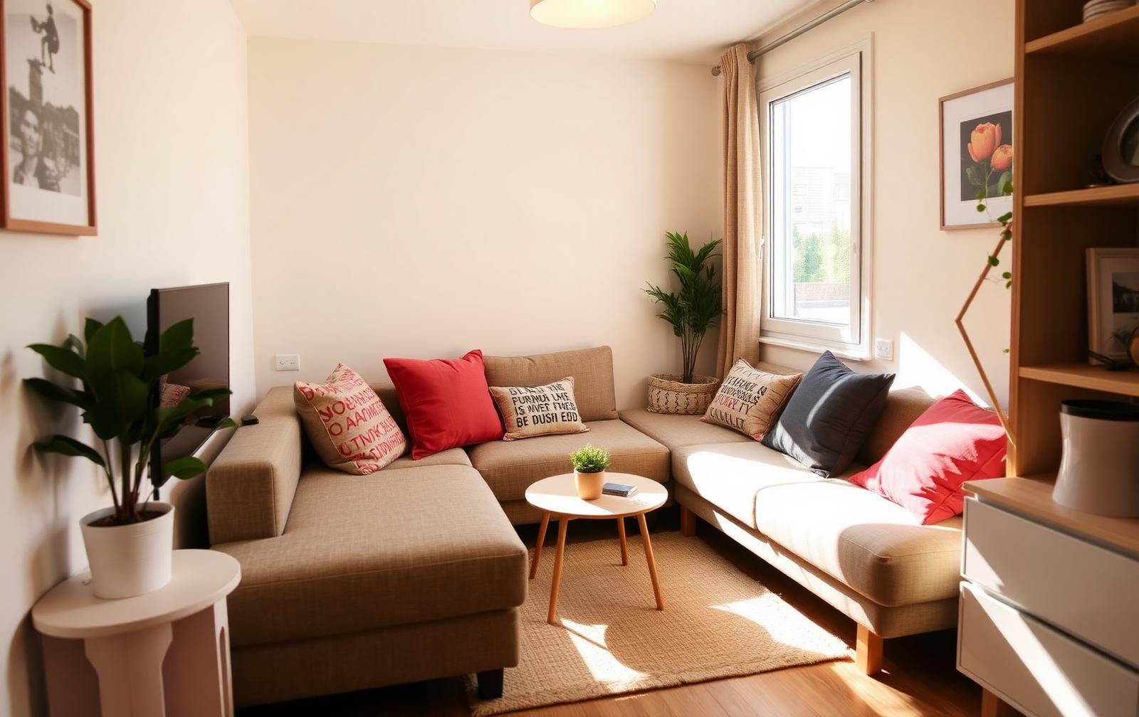 Kleine compacte hoekbank in een klein appartement