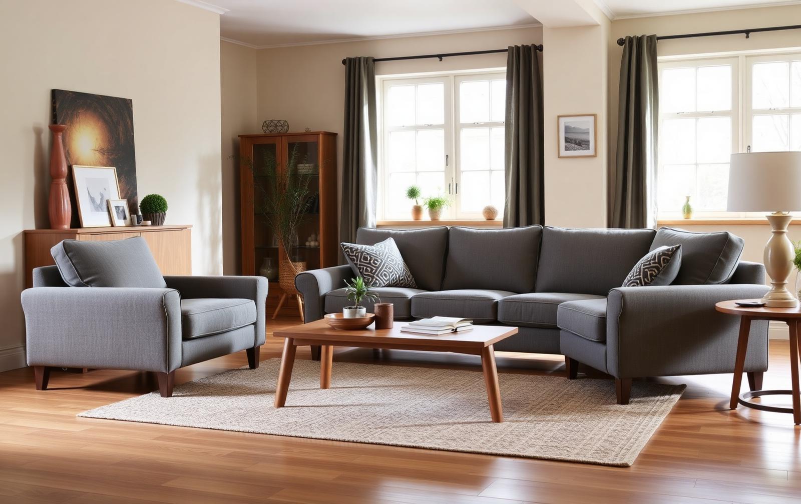 Klassiek bankstel met driezitsbank en fauteuil in een woonkamer